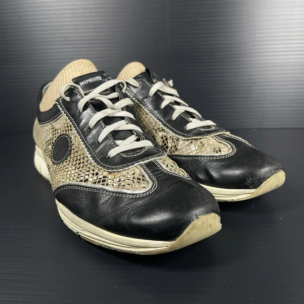 Mephisto Womens Sneakers Runoff Air-Jet Size 9.5‎ Leather Black/Snakeskin Print